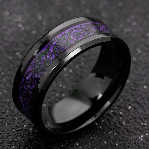 Men Stainless Steel  Ring Inlay Purple Black Carbon