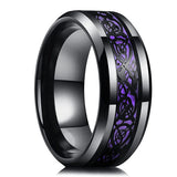Men Stainless Steel  Ring Inlay Purple Black Carbon