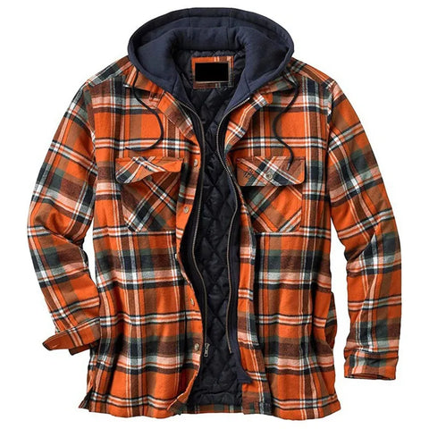 Mens Winter Jackets Plaid Shirts Coats Hooded Zipper Long