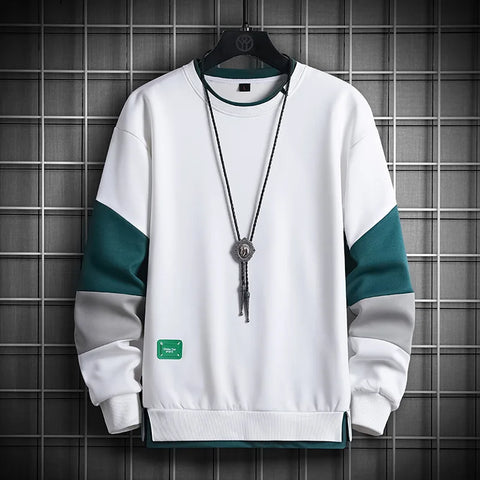 Men Casual O-Neck Hoodie Sweatshirt Male Patchwork Loose T-shirt Men