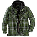 Mens Winter Jackets Plaid Shirts Coats Hooded Zipper Long