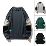 Men Casual O-Neck Hoodie Sweatshirt Male Patchwork Loose T-shirt Men