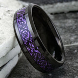 Men Stainless Steel  Ring Inlay Purple Black Carbon