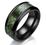 Men Stainless Steel  Ring Inlay Purple Black Carbon