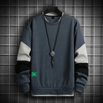 Men Casual O-Neck Hoodie Sweatshirt Male Patchwork Loose T-shirt Men